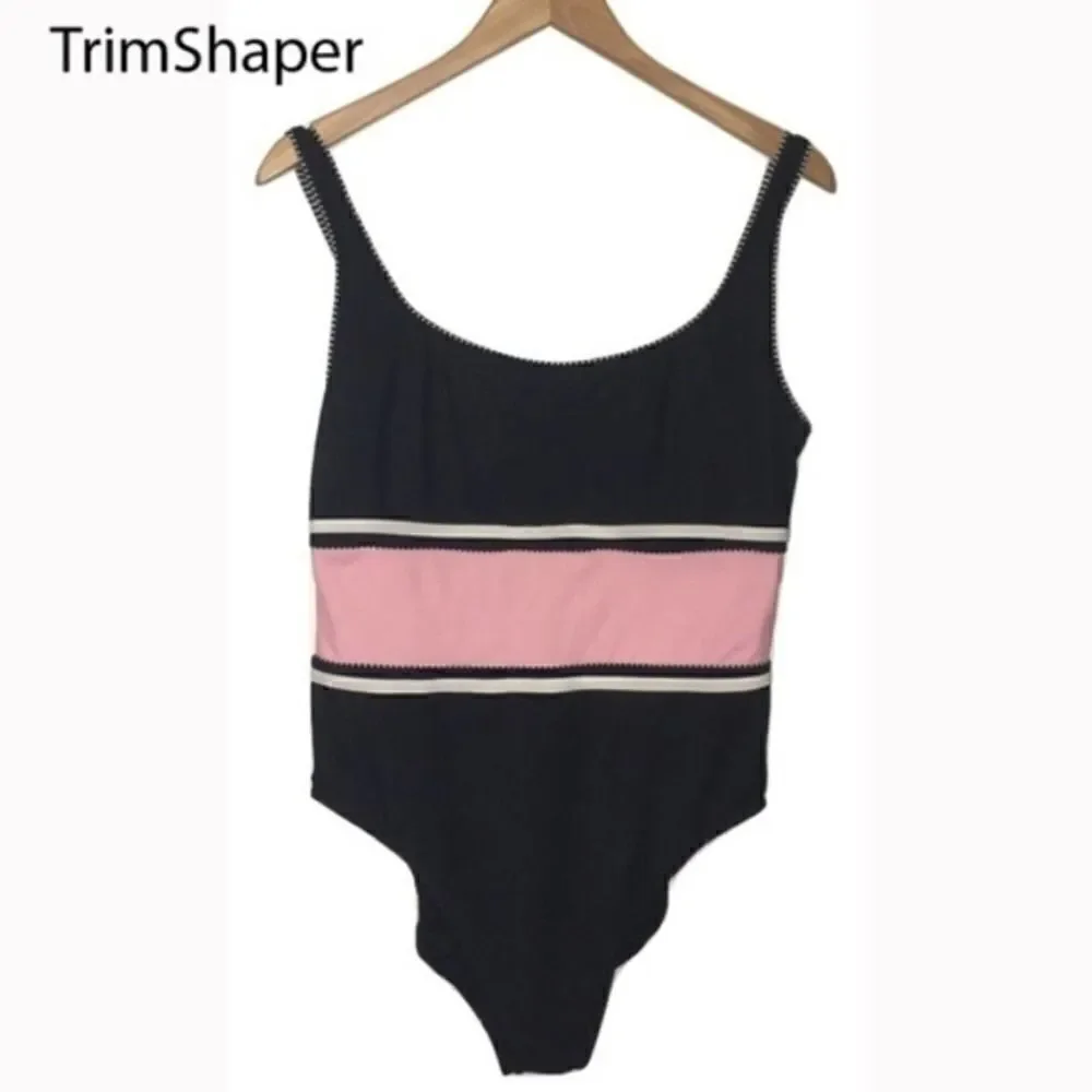 Swim suit with shapwear  One Piece Swimsuit Pink Black White  Sz 18